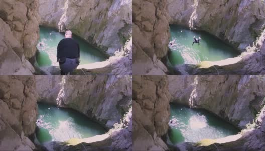 潜入峡谷中的一个小湖里高清在线视频素材下载