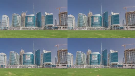 迪拜商业湾和市中心的全景时光流逝高清在线视频素材下载