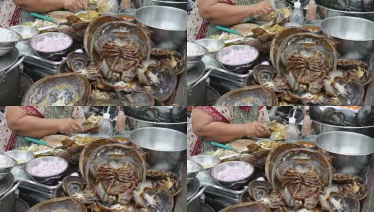 吃的马蹄蟹，泰国街头小吃高清在线视频素材下载