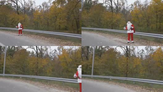 圣诞老人搭车，50帧/秒高清在线视频素材下载