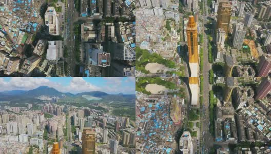 中国晴天深圳城市景观屋顶交通道路空中俯视图4k高清在线视频素材下载