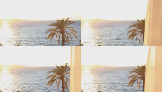 透过窗帘可以看到美丽的海景高清在线视频素材下载