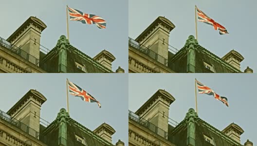 皮卡迪利大街的清晨街景与英国国旗。高清在线视频素材下载