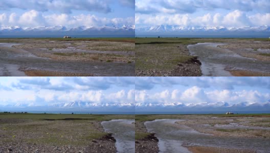 吉尔吉斯斯坦宋科尔湖的游牧帐篷，被称为蒙古包高清在线视频素材下载
