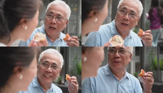 中国老男人一边聊天一边吃蛋糕高清在线视频素材下载