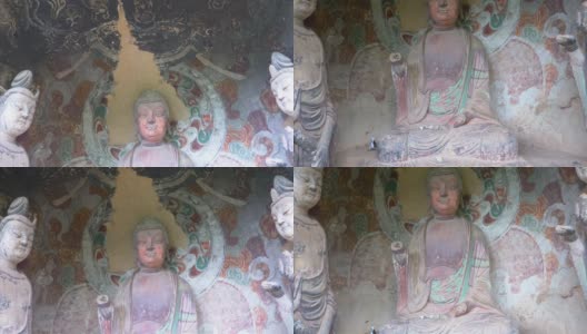 中国甘肃省天水市麦积山石窟庙群丝绸之路上一座有宗教洞穴的山高清在线视频素材下载