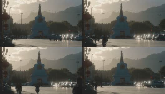 日落时分，布达拉宫附近的道路，拉萨，西藏，中国。高清在线视频素材下载