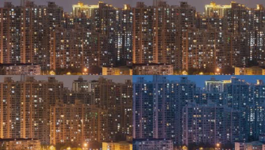 许多上海建筑的白天到夜晚的过渡时间流逝。高清在线视频素材下载