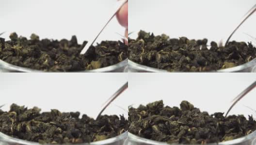 干捻茶叶绿茶火药高清在线视频素材下载
