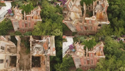 土耳其伊斯坦布尔附近马尔马拉海普林基普岛(Büyükada)一处被毁的红砖别墅内外被跟踪拍摄高清在线视频素材下载