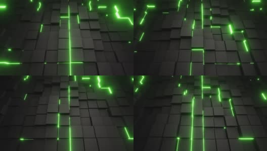 黑色的金属方块和绿色的光高清在线视频素材下载