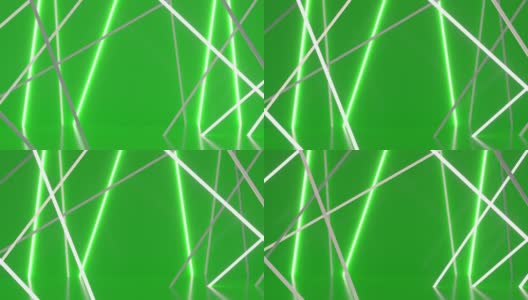 发光的led线灯。最小抽象的绿色背景。商业化妆品奢华设计主题。4K 3d动画高清在线视频素材下载