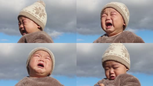 11个月大的亚洲婴儿大声哭泣的肖像高清在线视频素材下载