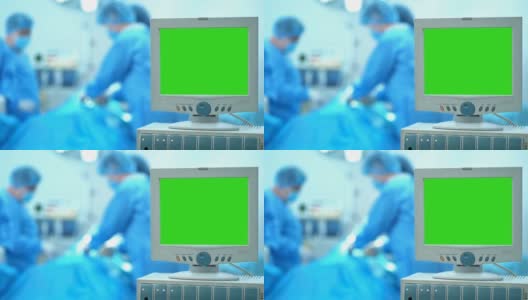 手术室配备绿屏监护仪的4K心脏监护仪高清在线视频素材下载