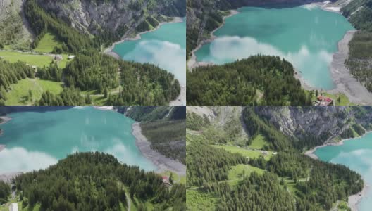 4k鸟瞰蓝色高山湖泊高清在线视频素材下载