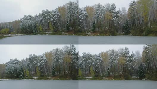 在新西伯利亚的Akademgorodok植物园池塘秋末和初冬季节有树木和雪高清在线视频素材下载