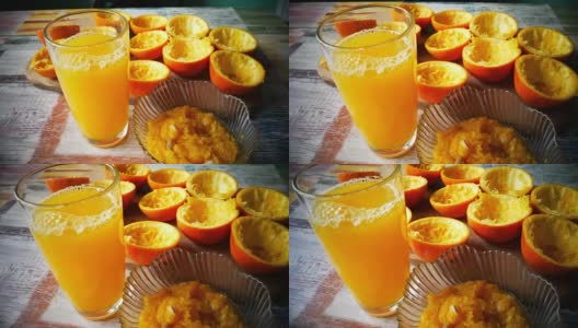 榨汁机制作橙汁。关闭榨汁机和橙汁杯满高清在线视频素材下载