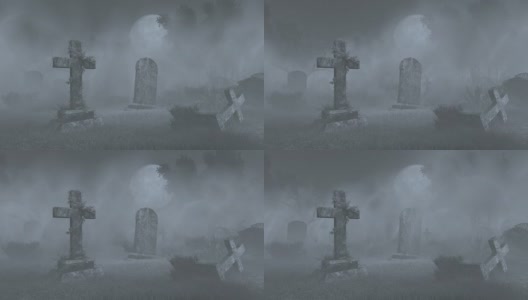 古老的幽灵墓地上的满月高清在线视频素材下载
