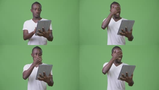 年轻悲伤的非洲人在用数字平板电脑高清在线视频素材下载