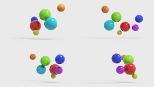 7个彩色光泽的球体在白色的背景上孤立地飞行高清在线视频素材下载