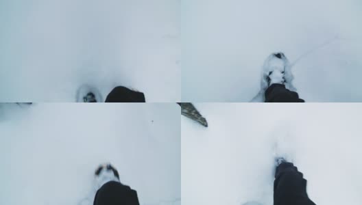 《穿雪鞋走在小路上的人》高清在线视频素材下载