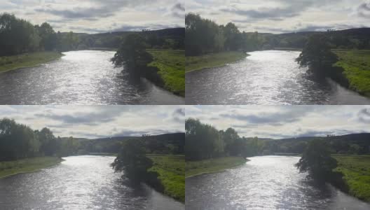 秋天美丽的苏格兰河，靠近苏格兰边境的皮伯斯高清在线视频素材下载