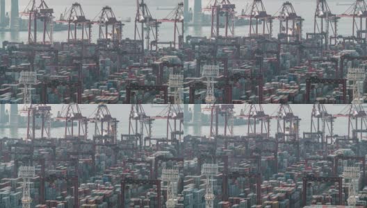 延时拍摄:香港青衣港货柜码头与货场的工作高清在线视频素材下载