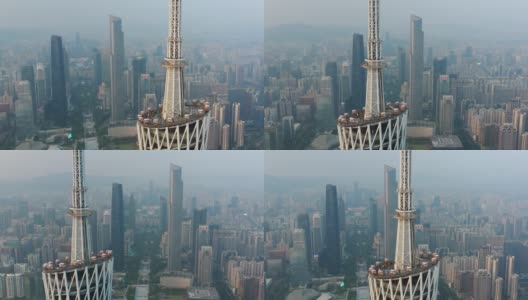 日落时分广州市著名塔顶视点航拍4k中国全景高清在线视频素材下载