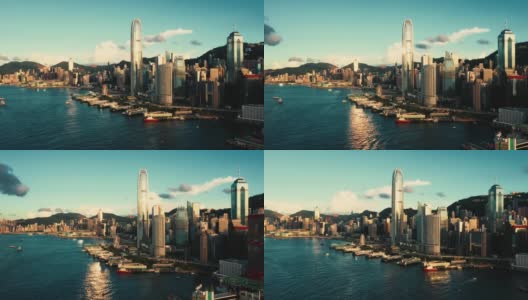 香港维多利亚港的无人机照片高清在线视频素材下载