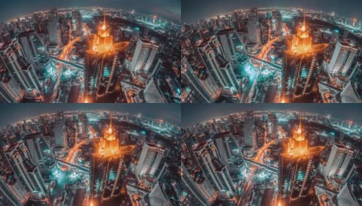 夜景鸟瞰城市与曼谷城市金融商务区交通运输，网络连接和创新技术理念高清在线视频素材下载