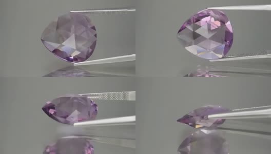 背景是镊子里的天然紫水晶高清在线视频素材下载