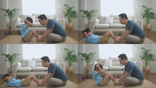 亚洲父亲和儿子在锻炼高清在线视频素材下载