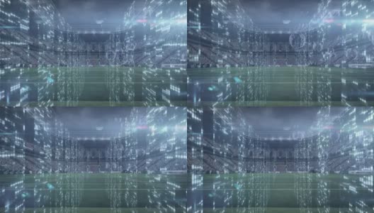 动画闪灯在服务器和处理数据在草地球场在体育场高清在线视频素材下载