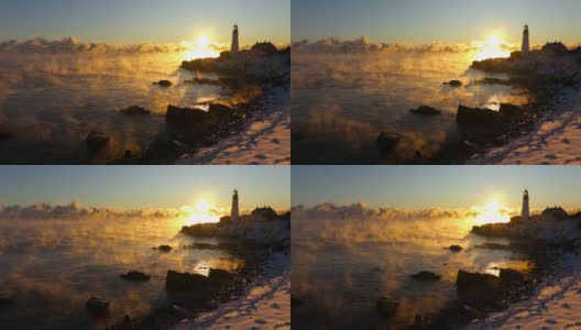 Portland Head Lighthouse in Arctic Sea Smoke高清在线视频素材下载