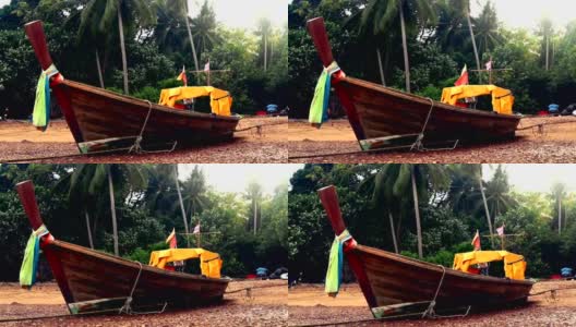 泰国出租车船:传统的木制长尾船高清在线视频素材下载