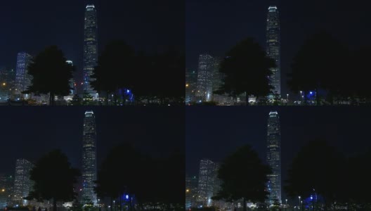 夜间时间九龙香港国际金融中心大厦湾全景4k中国高清在线视频素材下载