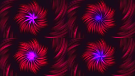 抽象的移动红花旋转在黑色的背景和与反射在中心高清在线视频素材下载