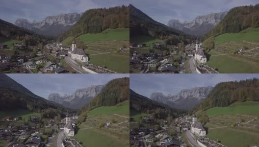 德国巴伐利亚阿尔卑斯山脉，拉姆绍，贝希特斯加登，著名的圣塞巴斯蒂安教区教堂。原始的原始日志格式。高清在线视频素材下载
