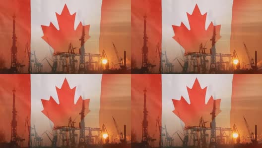 日落时分加拿大国旗的工业概念高清在线视频素材下载