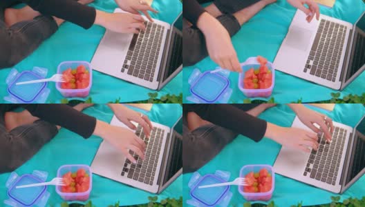 女性在午餐时间使用电脑高清在线视频素材下载