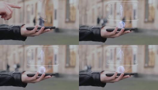 男性的手显示HUD全息身体粒子高清在线视频素材下载