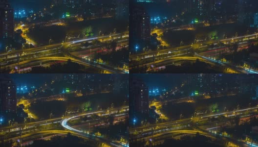 夜景时间照亮成都城市交通街道道路屋顶延时全景4k中国高清在线视频素材下载