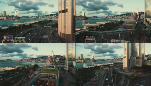 香港的城市航拍，市中心的摩天大楼高清在线视频素材下载