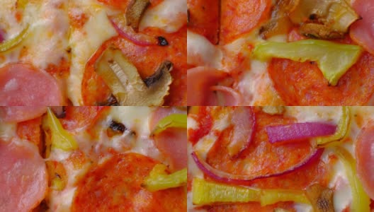 近距离特写新鲜出炉的披萨在餐厅高清在线视频素材下载