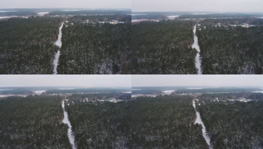 波维兹基湖面和森林结冰。无人机拍摄波兰的冬天高清在线视频素材下载