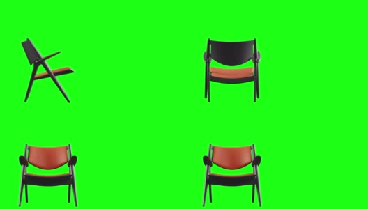 4k现代扶手椅橙色皮革和黑色木材。现代家具。旋转。循环。副本的空间。色度键为绿色背景。高清在线视频素材下载