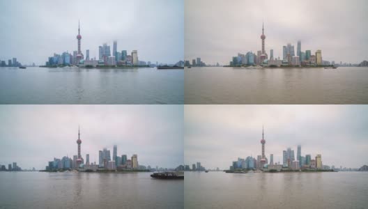 时光流逝江边上海商务区的包景高清在线视频素材下载