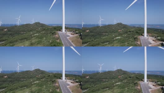 在岛的顶部安装风力涡轮机高清在线视频素材下载