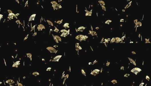 金色日本折扇粒子循环动画高清在线视频素材下载