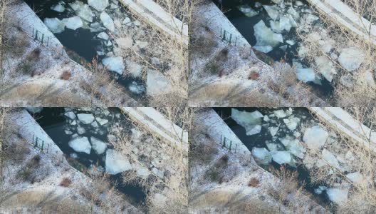 冬天的河流有冰和雪高清在线视频素材下载